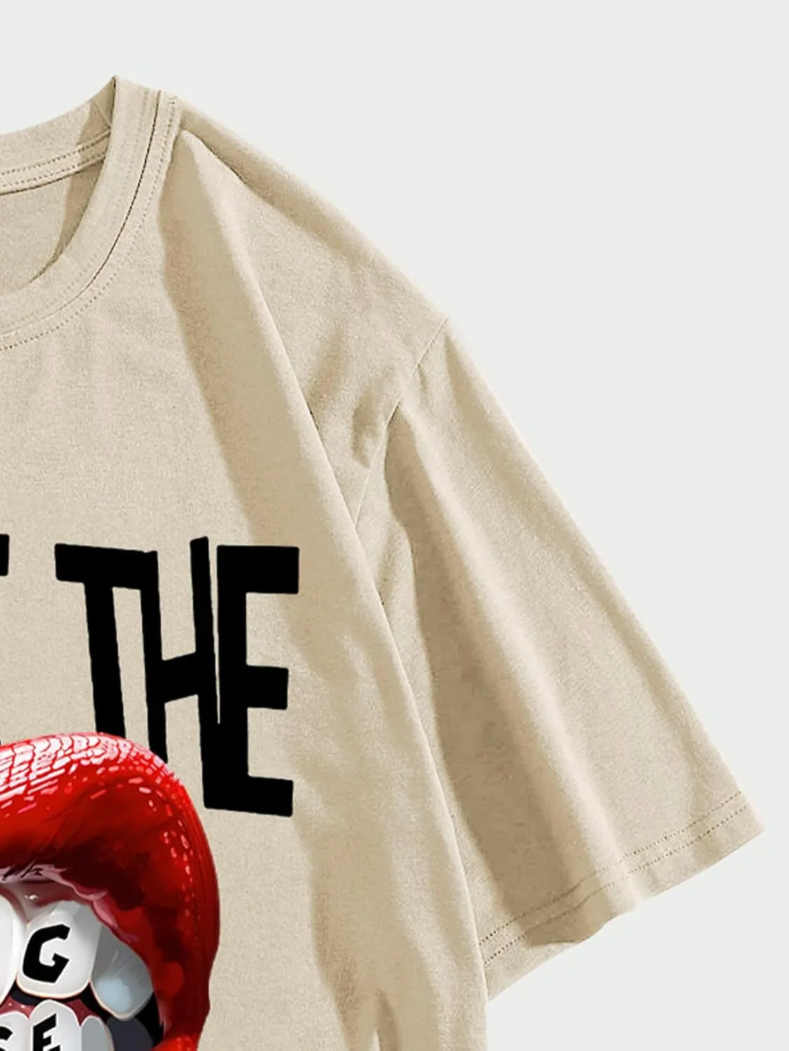 Verdusa Women's Lip Graphic Print Drop Shoulder Hiphop Tees Oversized Y2k T Shirts