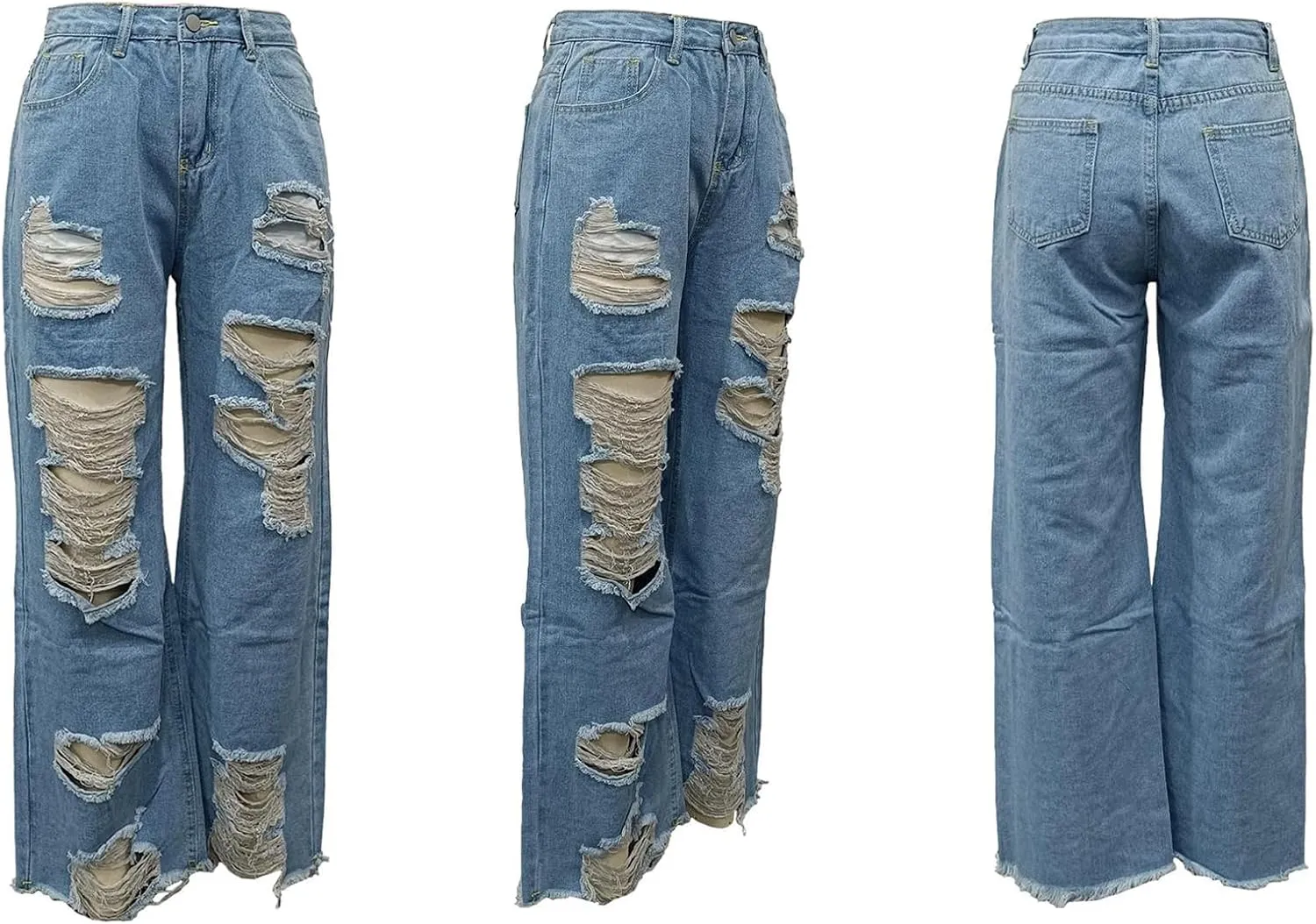 Voghtic Women's Sexy Ripped Boyfriend Jeans High Waisted Baggy Straight Wide Leg Denim Pants Distressed Y2K Streetwear