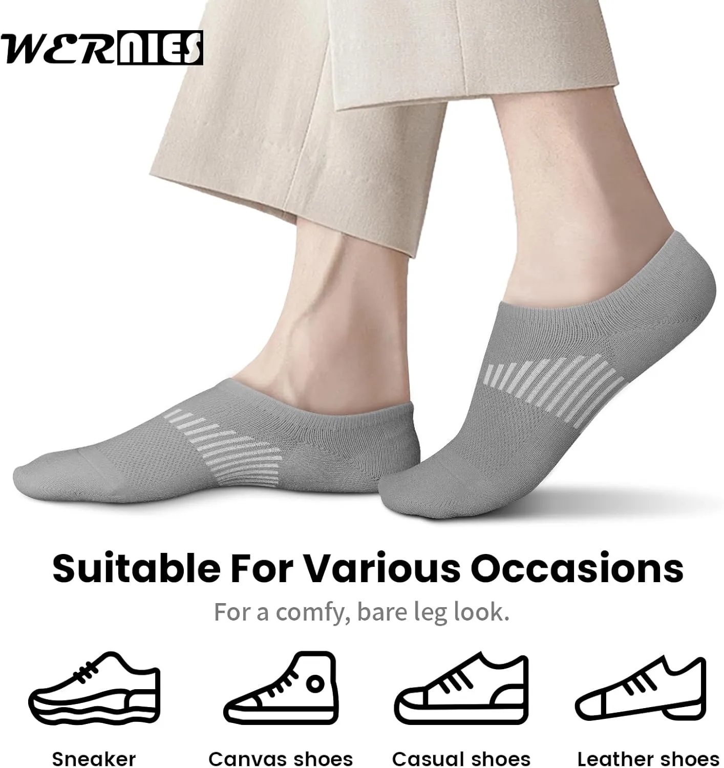 wernies No Show Socks Womens 8 Pairs, Ankle Non Slip Low Short Invisible Thin Liner Socks
