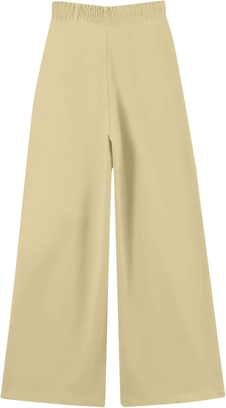 Wide Leg Sweatpants Women Baggy Fleece Cute Y2k Drawstring High Waisted Sweat Pants Flowy Palazzo Comfy Lounge Pants