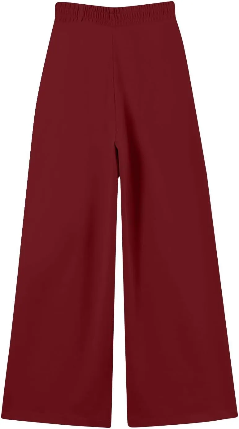 Wide Leg Sweatpants Women Baggy Fleece Cute Y2k Drawstring High Waisted Sweat Pants Flowy Palazzo Comfy Lounge Pants