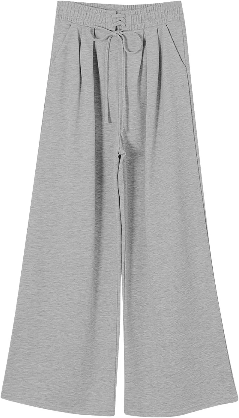 Wide Leg Sweatpants Women Baggy Fleece Lined Cute Y2k Drawstring High Waisted Sweat Pants Flowy Palazzo Lounge Pants