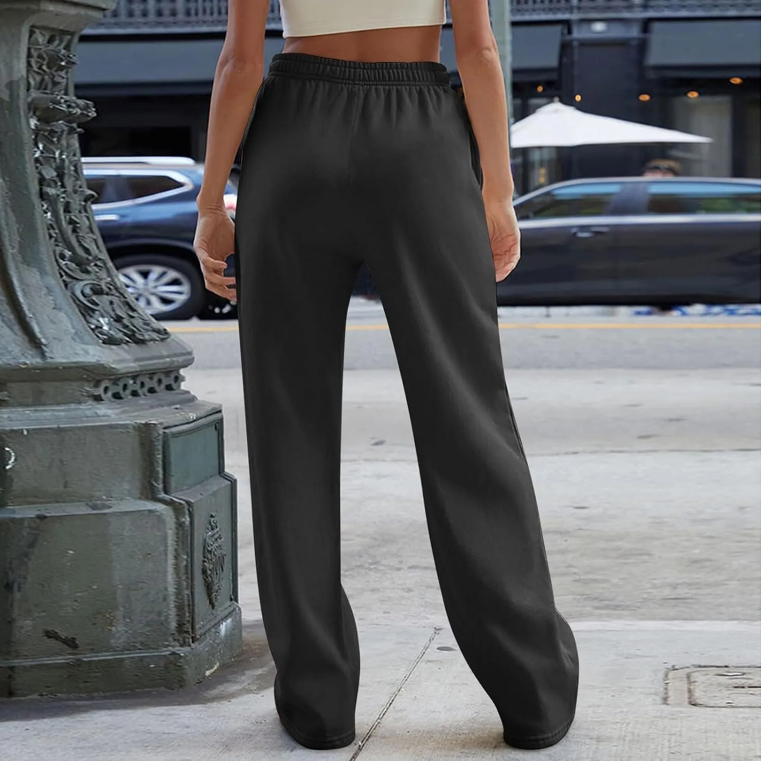 Wide Leg Sweatpants Women High Waisted Linen Pants Drawstring Workout Baggy Sweatpants Comfy Lounge Pants with Pocket