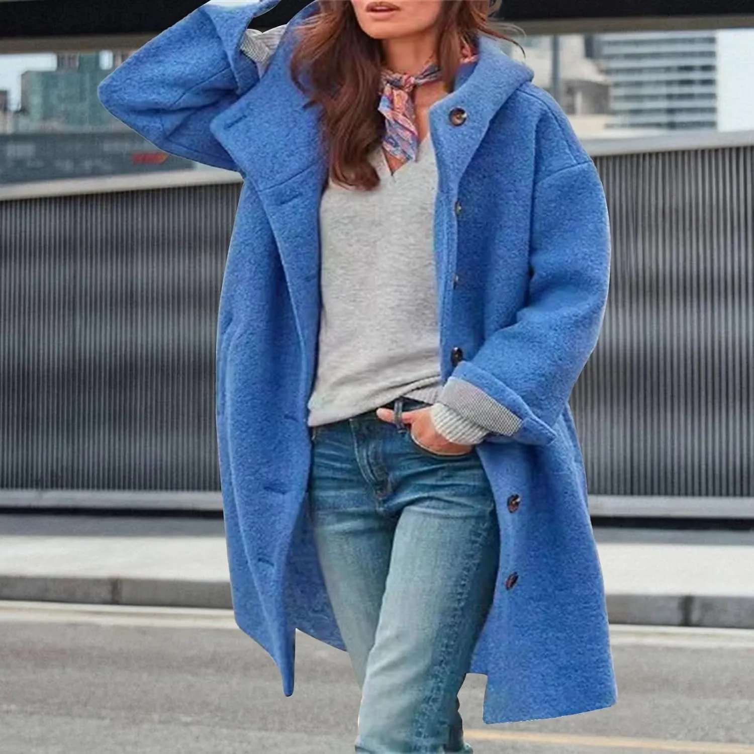 Winter Hooded Coats for Womens Casual Single-Breasted Wool Coats Trendy Lapel Button Cardigan Warm Jackets