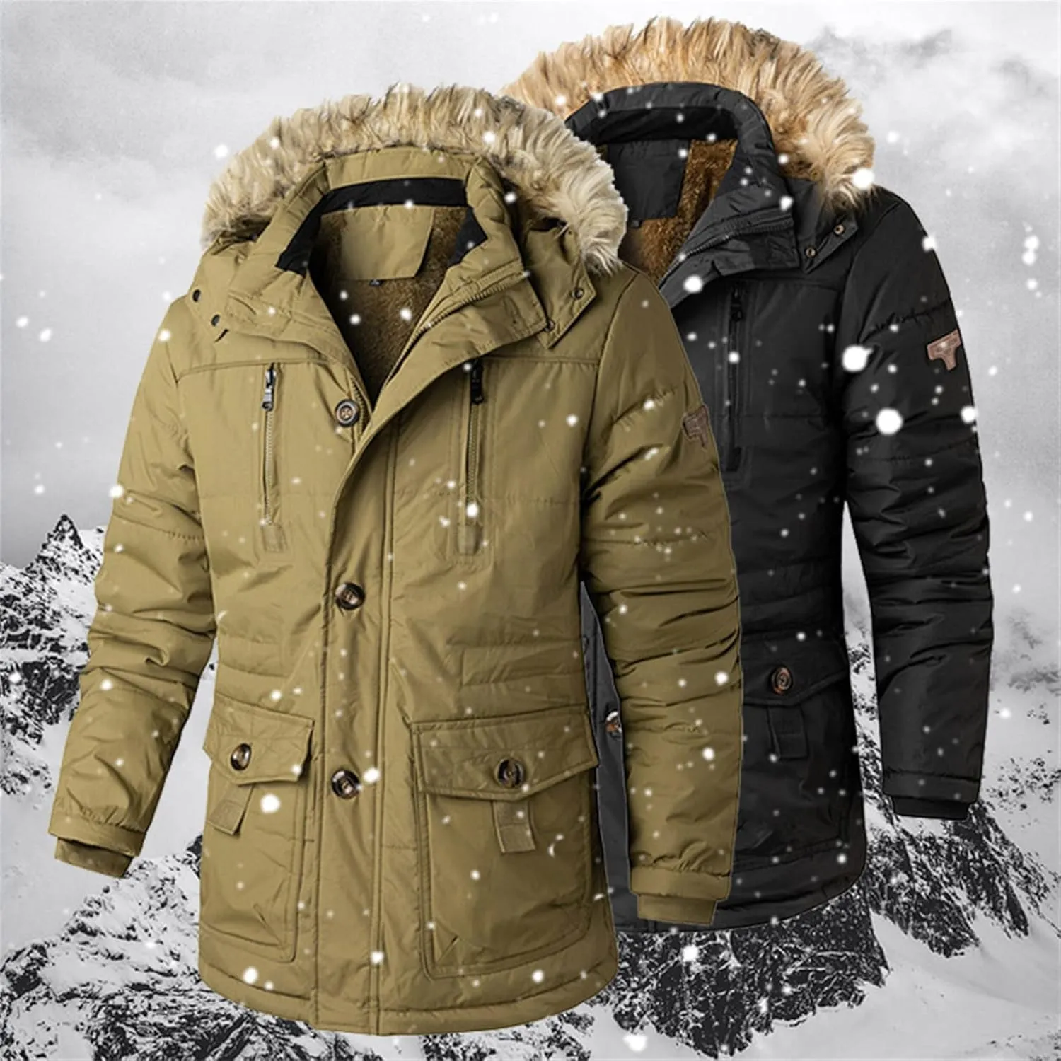 Winter Thickened Parka Men's Fleece Hooded Jacket Casual Fashion Windproof Warm Jacket