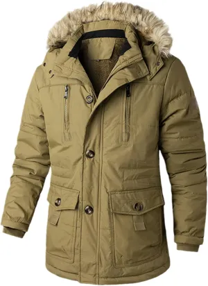 Winter Thickened Parka Men's Fleece Hooded Jacket Casual Fashion Windproof Warm Jacket