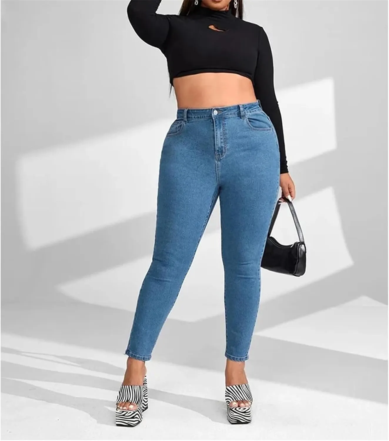 Women Big Size Skinny Curve Jeans Full Length High Waist Stretchy Pencil Pants Oversized Jeans for Mom