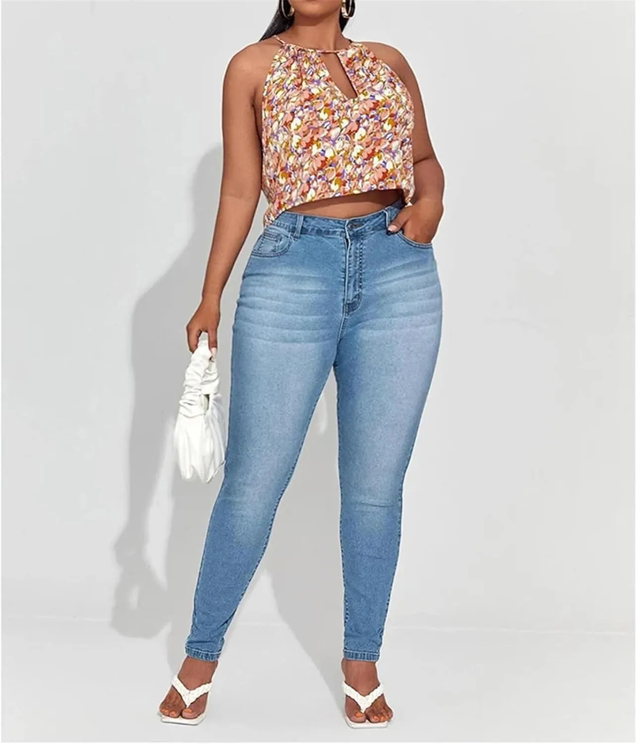 Women Big Size Skinny Curve Jeans Full Length High Waist Stretchy Pencil Pants Oversized Jeans for Mom