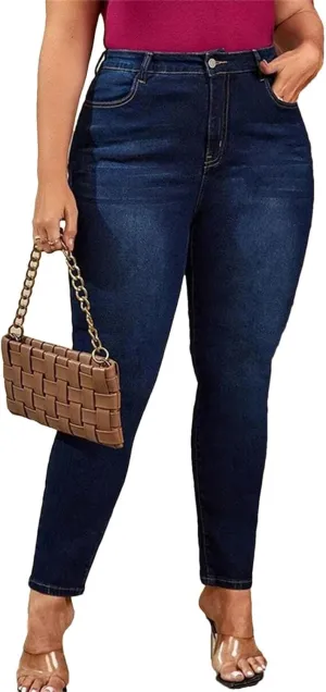 Women Big Size Skinny Curve Jeans Full Length High Waist Stretchy Pencil Pants Oversized Jeans for Mom