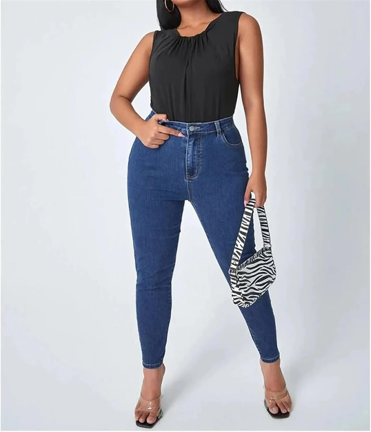 Women Big Size Skinny Curve Jeans Full Length High Waist Stretchy Pencil Pants Oversized Jeans for Mom