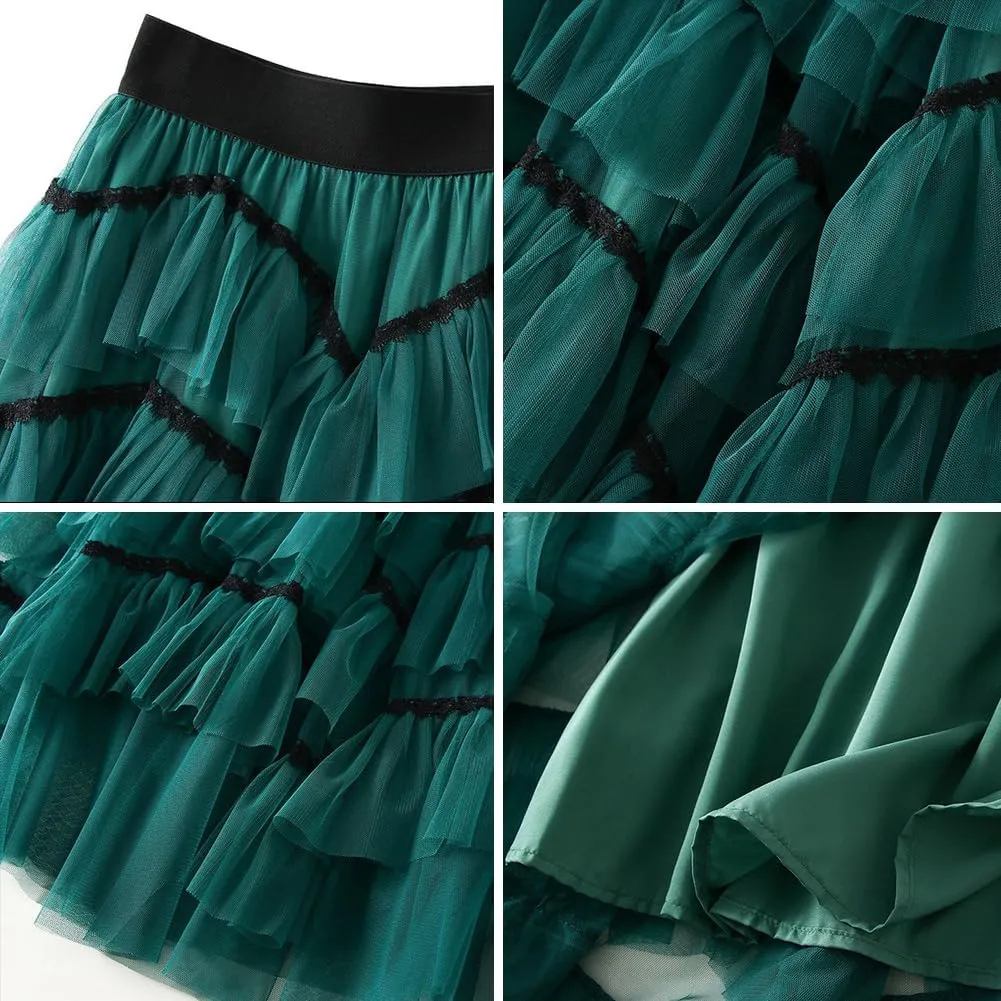 Women Glitter Stars Sparkle Tulle Skirt Elastic High Waist A-Line Midi Skirt for Wedding Evening Party Prom