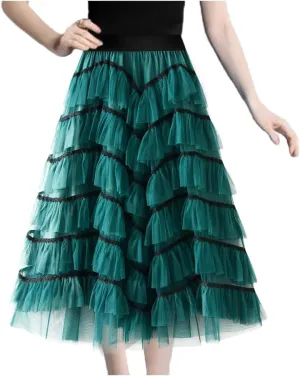 Women Glitter Stars Sparkle Tulle Skirt Elastic High Waist A-Line Midi Skirt for Wedding Evening Party Prom