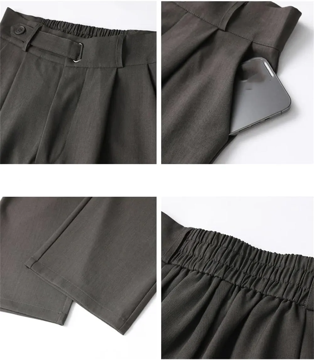 Women High Waist Suit Pants Wide Leg Full Pants Summer Elegant Straight Loose Trousers