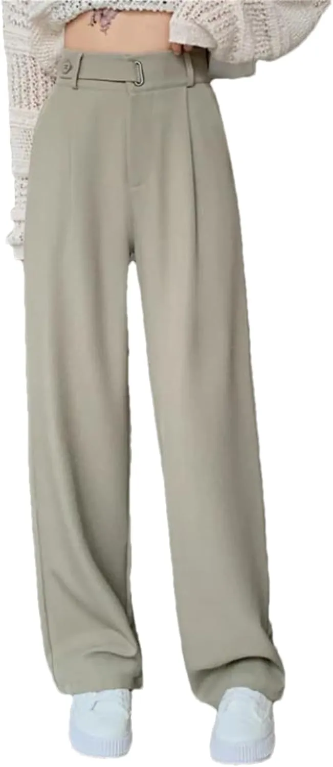 Women High Waist Suit Pants Wide Leg Full Pants Summer Elegant Straight Loose Trousers
