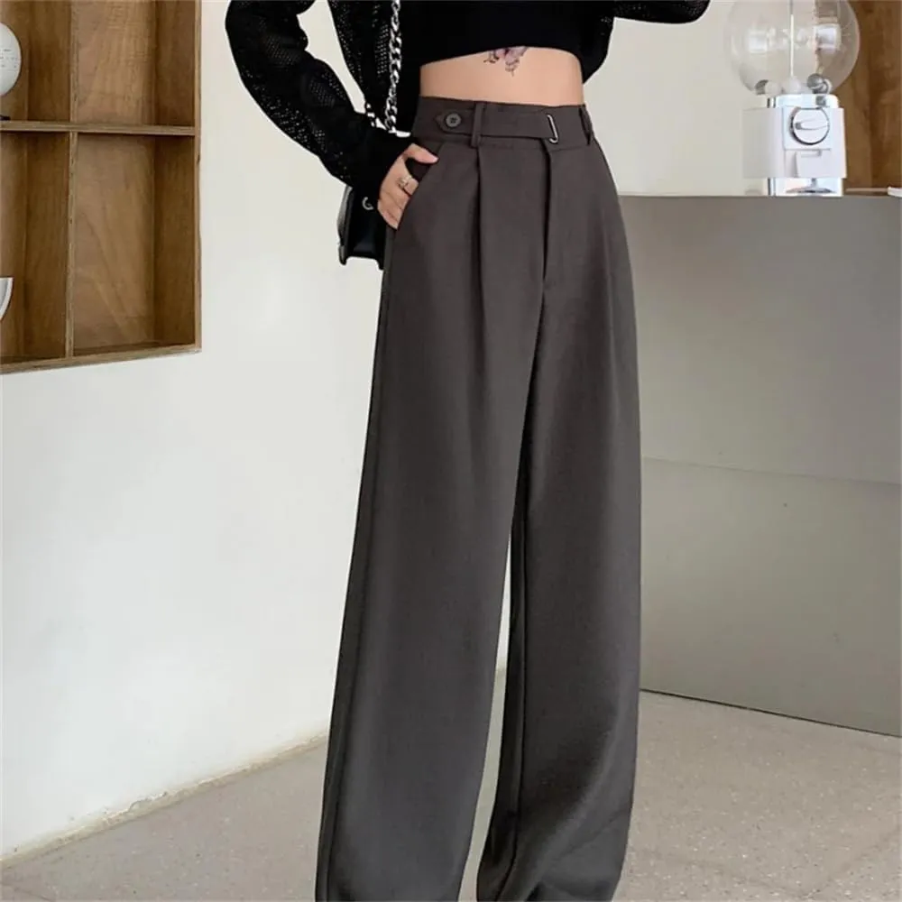 Women High Waist Suit Pants Wide Leg Full Pants Summer Elegant Straight Loose Trousers
