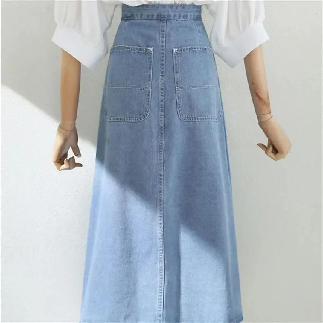 Women Irregular Pleated Baggy Casual High Loose A-Lined Jean Skirts