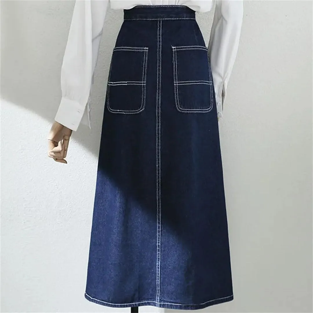 Women Irregular Pleated Baggy Casual High Loose A-Lined Jean Skirts