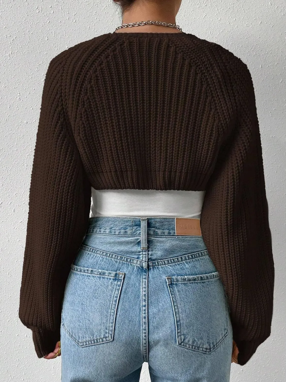 Women Long Sleeve Drop Shoulder Crop Cardigan Sweater Solid Loose Fit Casual Open Front Crop Shrug Sweater Top