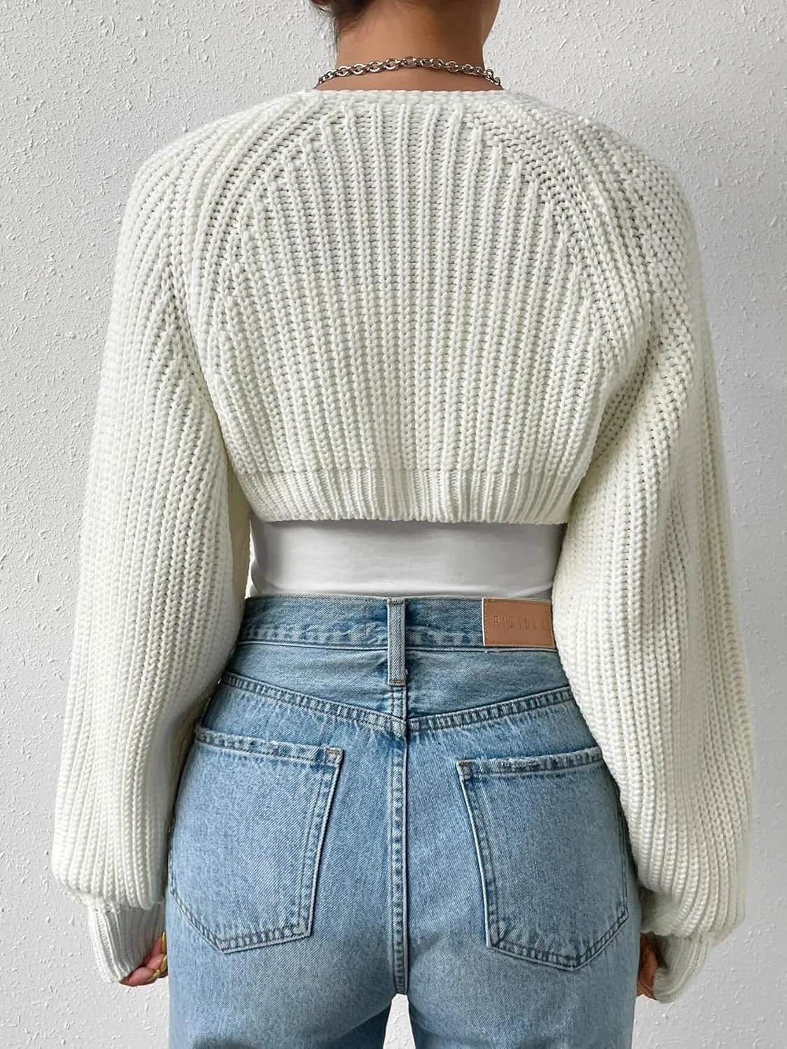 Women Long Sleeve Drop Shoulder Crop Cardigan Sweater Solid Loose Fit Casual Open Front Crop Shrug Sweater Top