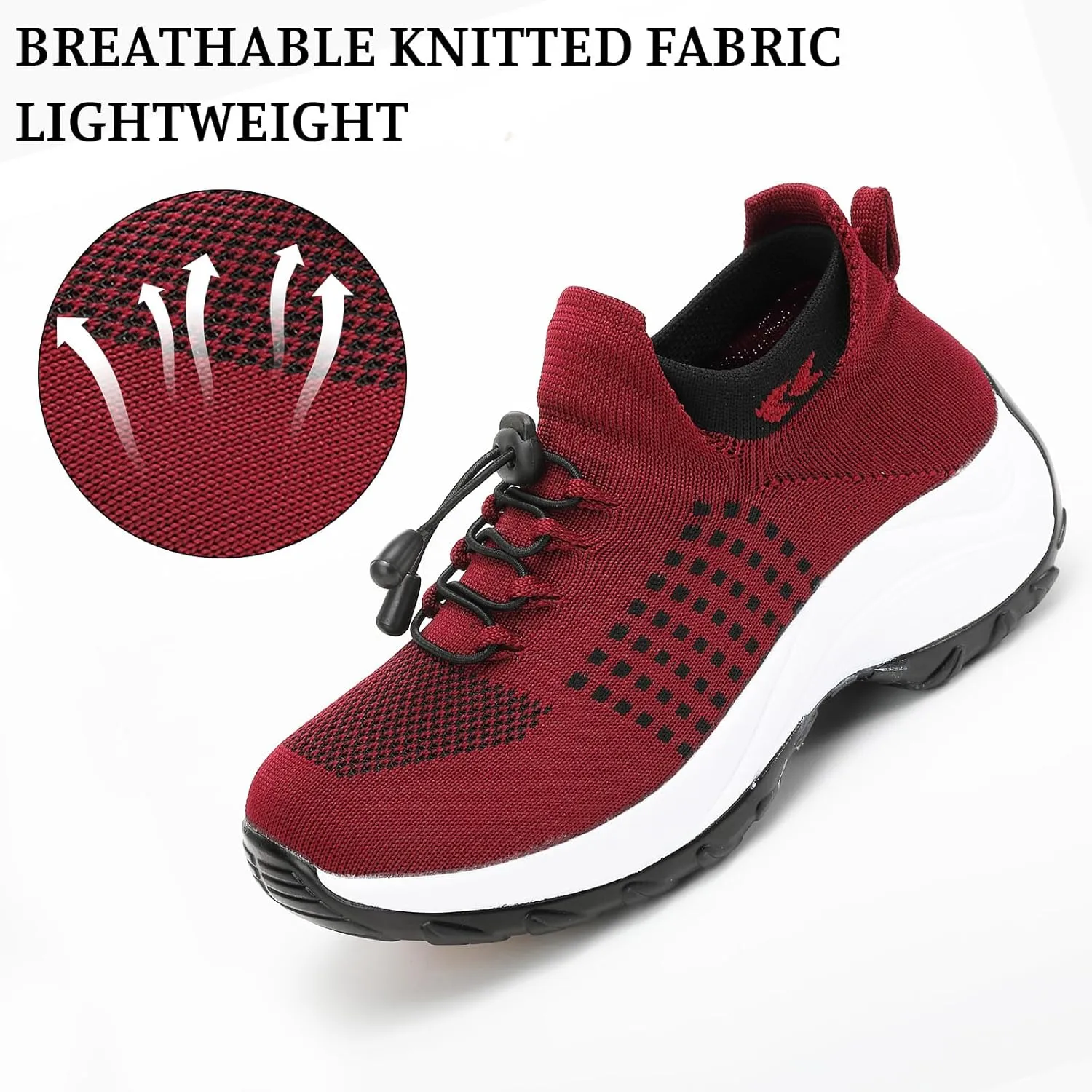 Women Orthopedic Sneakers Slip On for Walking, Breathable Comfortable, Thick Bottom Air Cushion, Non Slip for Gym, Casual Ladies Athletic Shoe
