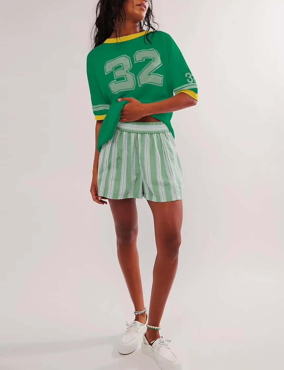 Women Oversized Graphic Print Short Sleeve T-Shirts Crewneck Color Block Shirts Casual Loose Fit 2024 Summer Tee Tops