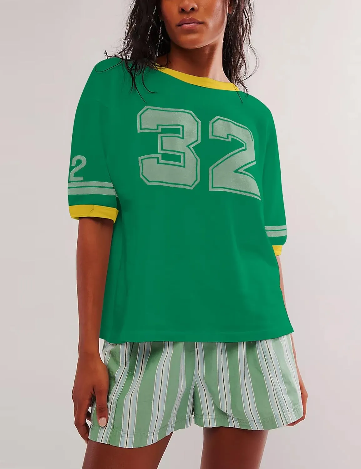 Women Oversized Graphic Print Short Sleeve T-Shirts Crewneck Color Block Shirts Casual Loose Fit 2024 Summer Tee Tops