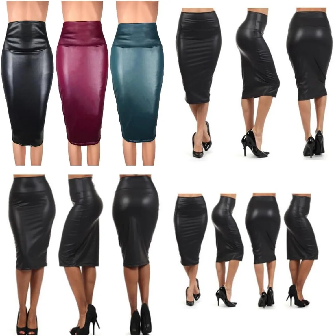 Women PU Skirt, High Waist Bodycon Pencil Midi Skirt, Black Work Office Mini Skirt, Casual Slim Midi Hip Skirt