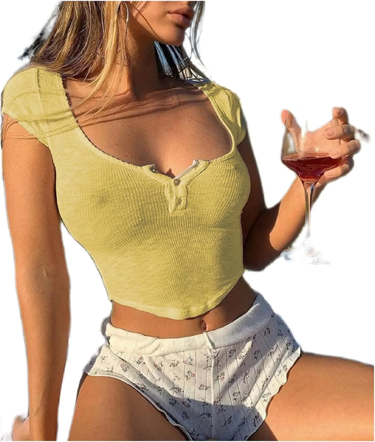 Women Sexy See Through Tops Y2k Teen Girls Slim Fit Short Sleeve Transparent Baby Tee Summer Sheer Cropped Tshirt
