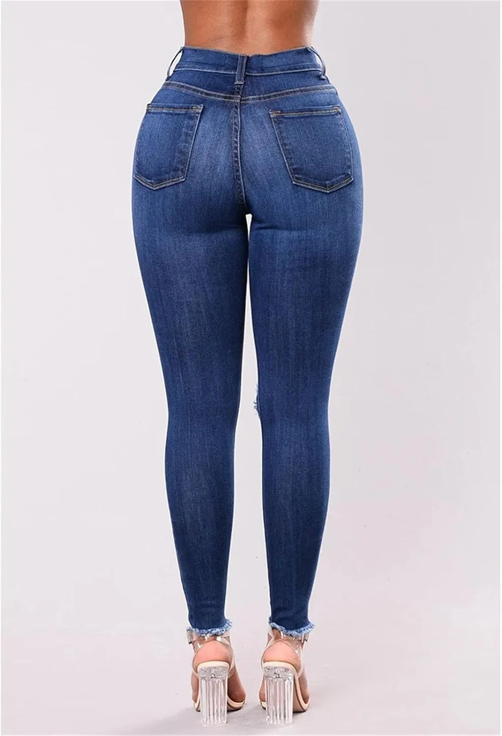 Women Stretch Skinny Ripped Jeans High Waist Pencil Pant Narrow Straight Leg Wrap HIPS Plus Size Trousers