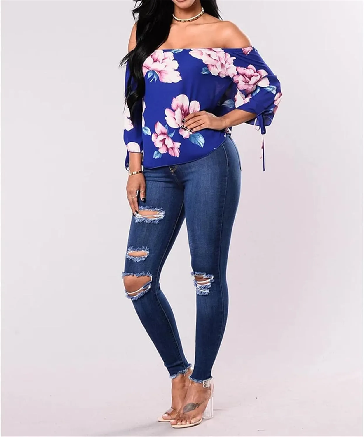 Women Stretch Skinny Ripped Jeans High Waist Pencil Pant Narrow Straight Leg Wrap HIPS Plus Size Trousers