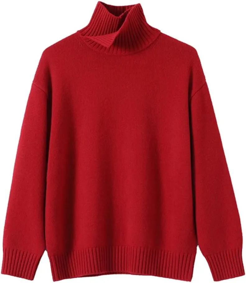 Women Turtleneck Pullover Wool Top Sweater Winter Oversized