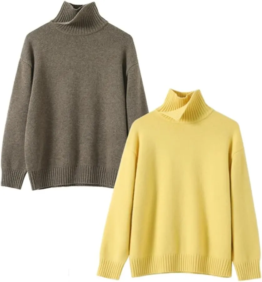 Women Turtleneck Pullover Wool Top Sweater Winter Oversized