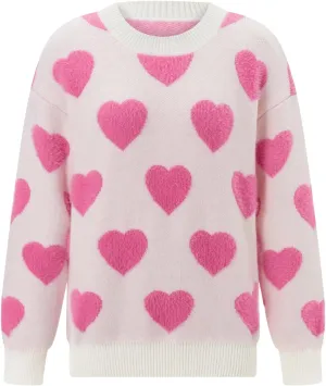 Women Valentines Day Turtleneck Sweaters for Teen Girls Heart Print Oversized Long Sleeve Knit Pullovers Tops(Light Pink,L)