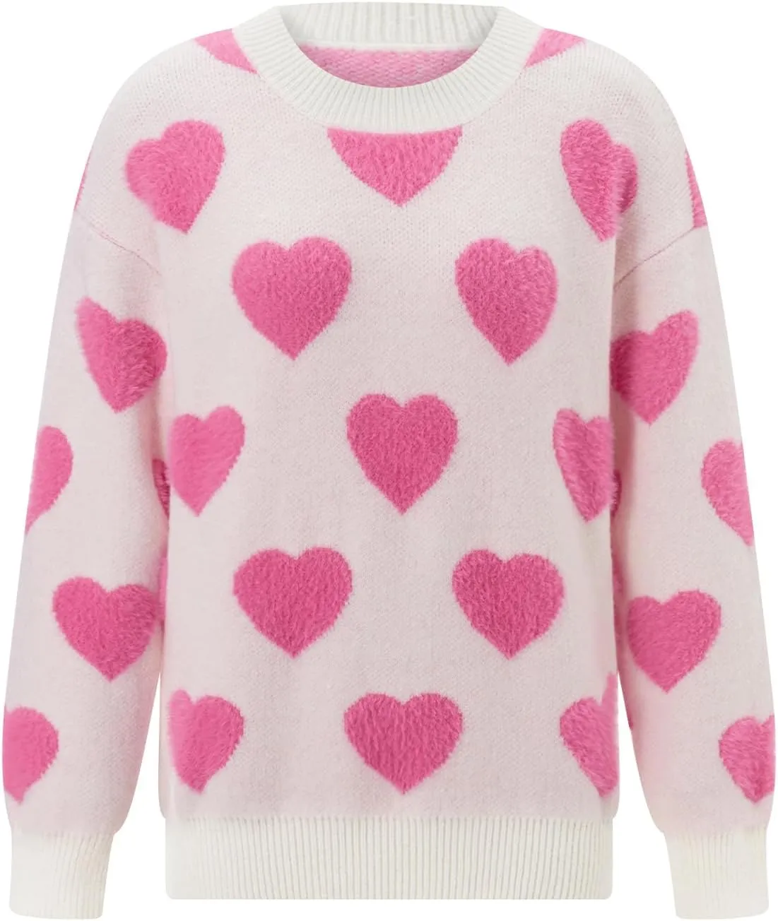 Women Valentines Day Turtleneck Sweaters for Teen Girls Heart Print Oversized Long Sleeve Knit Pullovers Tops(Light Pink,L)