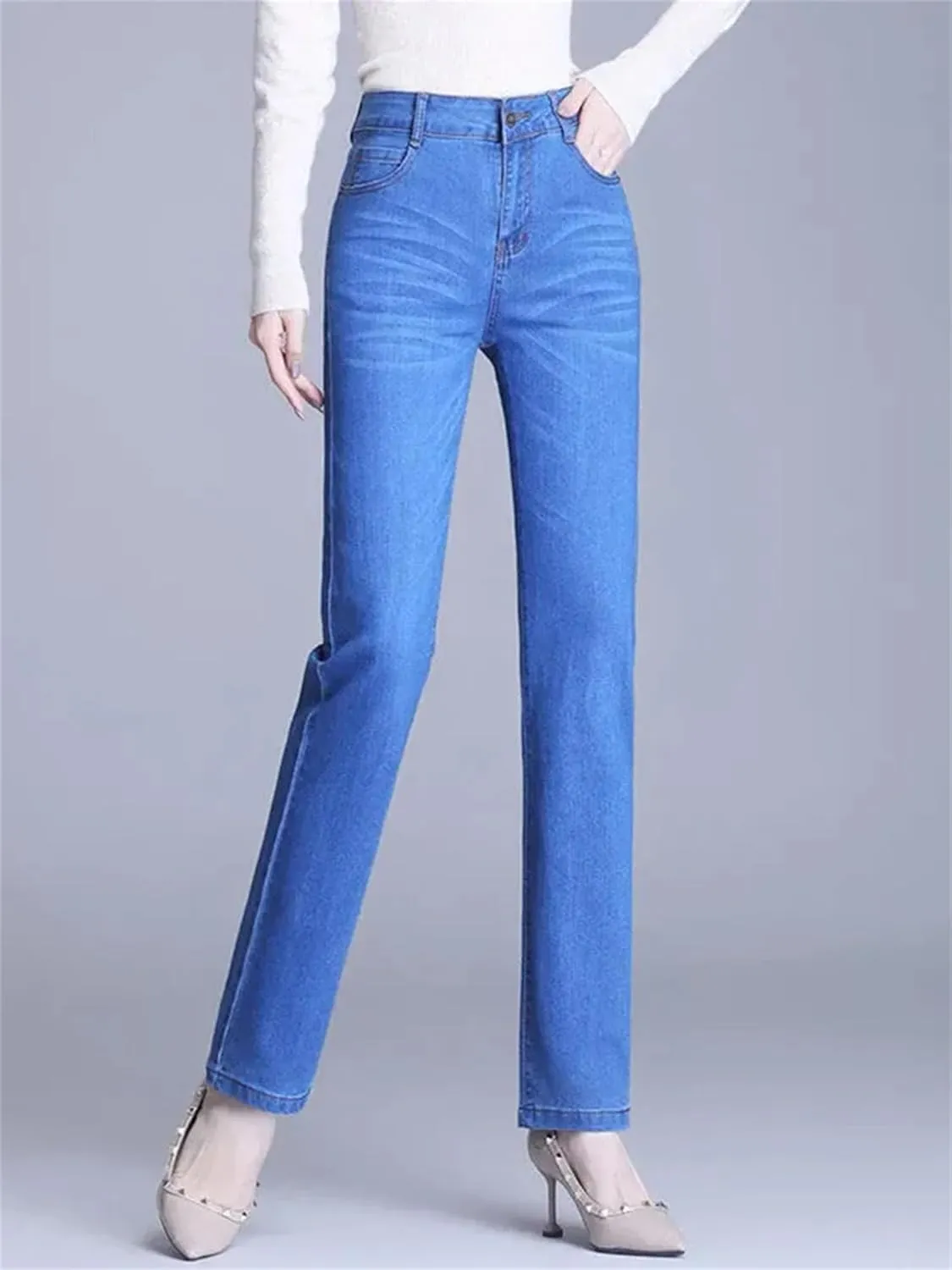 Women Vintage Skinny Stretch Straight Jeans Fashion Casual High Waist Slim Pencil Denim Pants