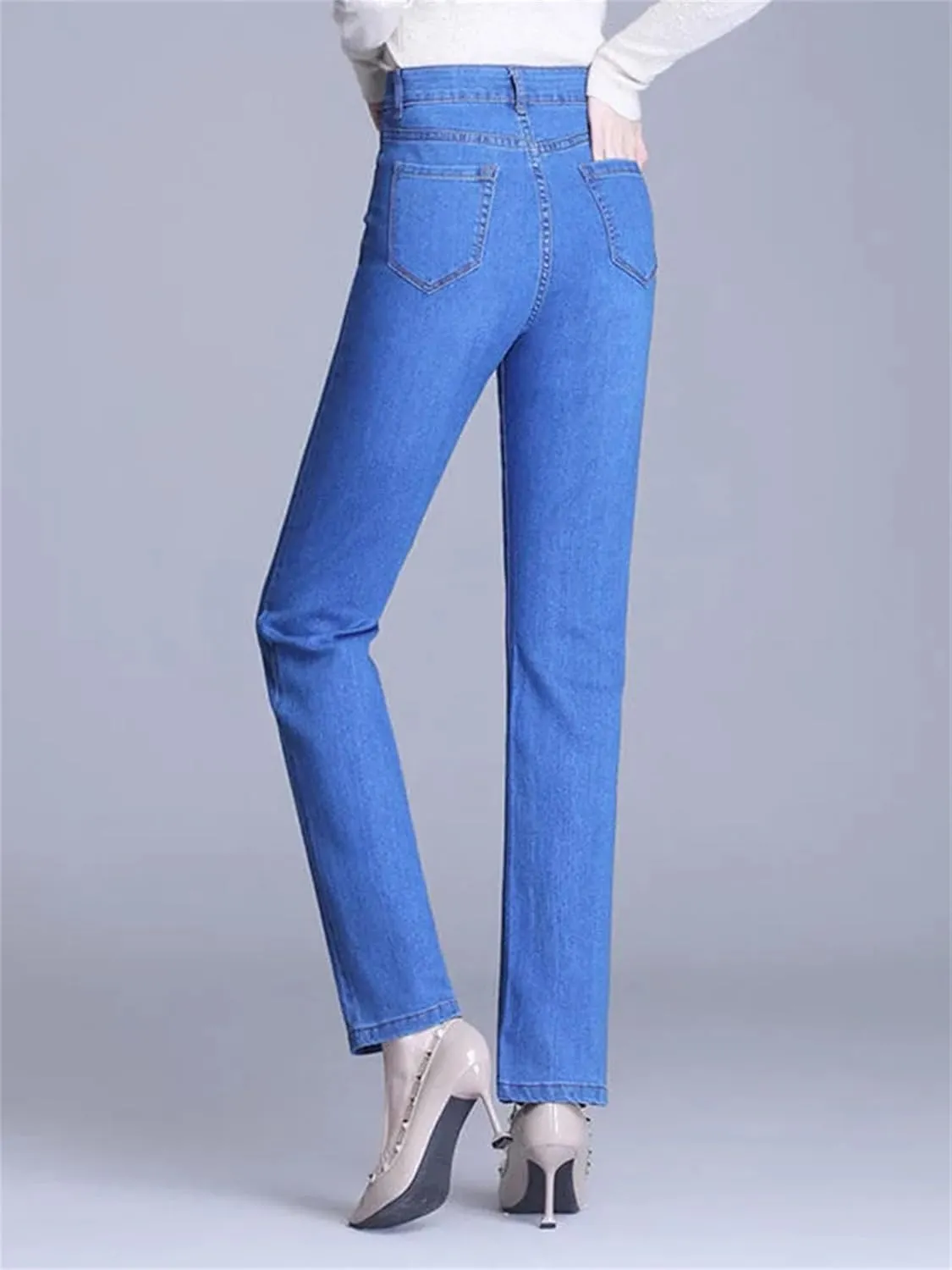 Women Vintage Skinny Stretch Straight Jeans Fashion Casual High Waist Slim Pencil Denim Pants