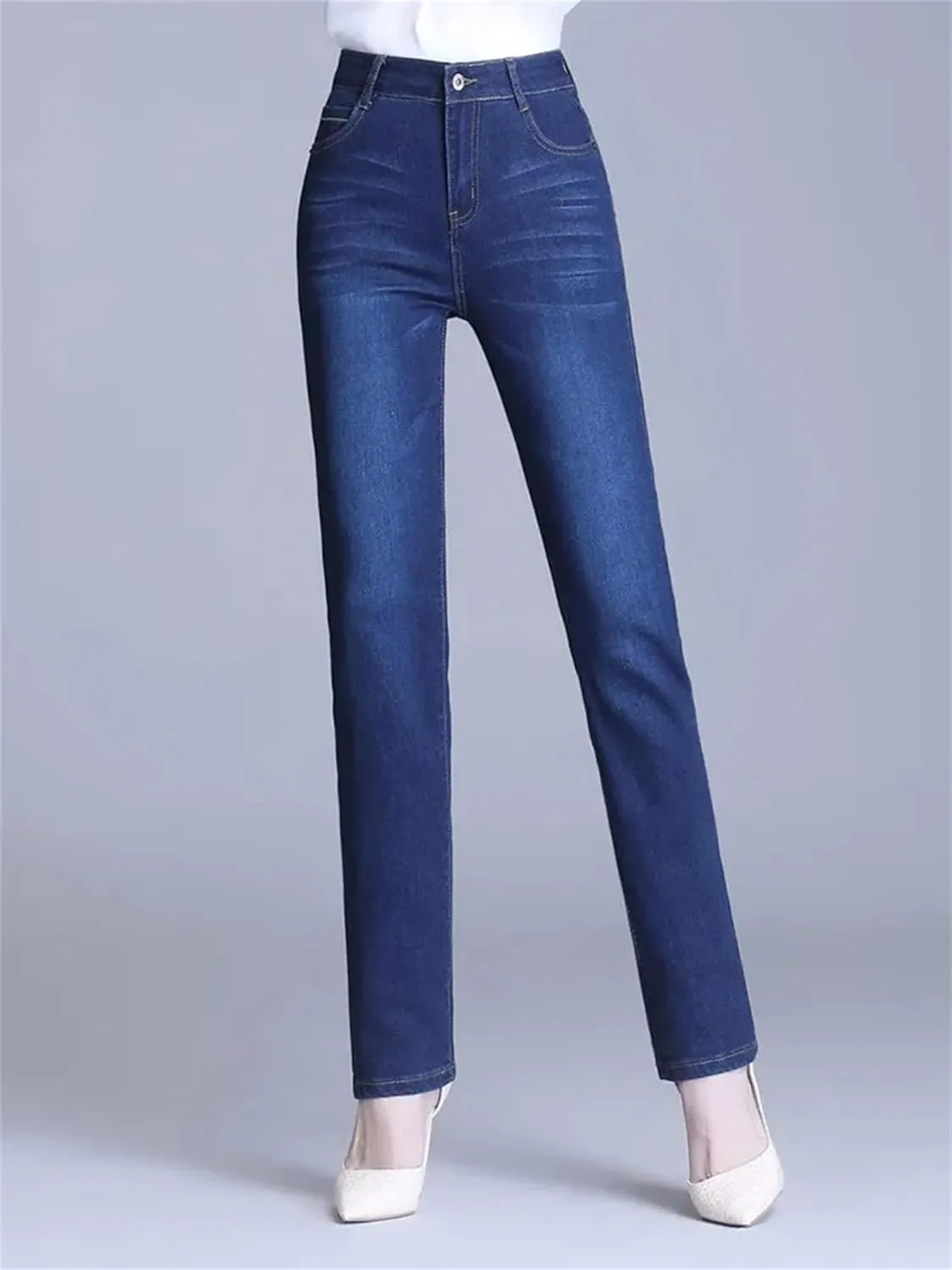 Women Vintage Skinny Stretch Straight Jeans Fashion Casual High Waist Slim Pencil Denim Pants