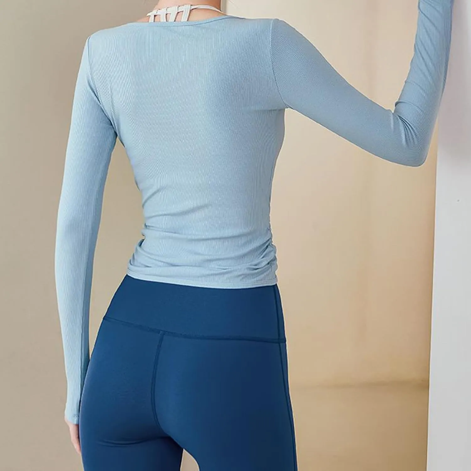 Women Y2k Cross Wrap Crop Top Long Sleeve Deep V Neck Slim Fit T-Shirt Coquette Yoga Workout Blouse