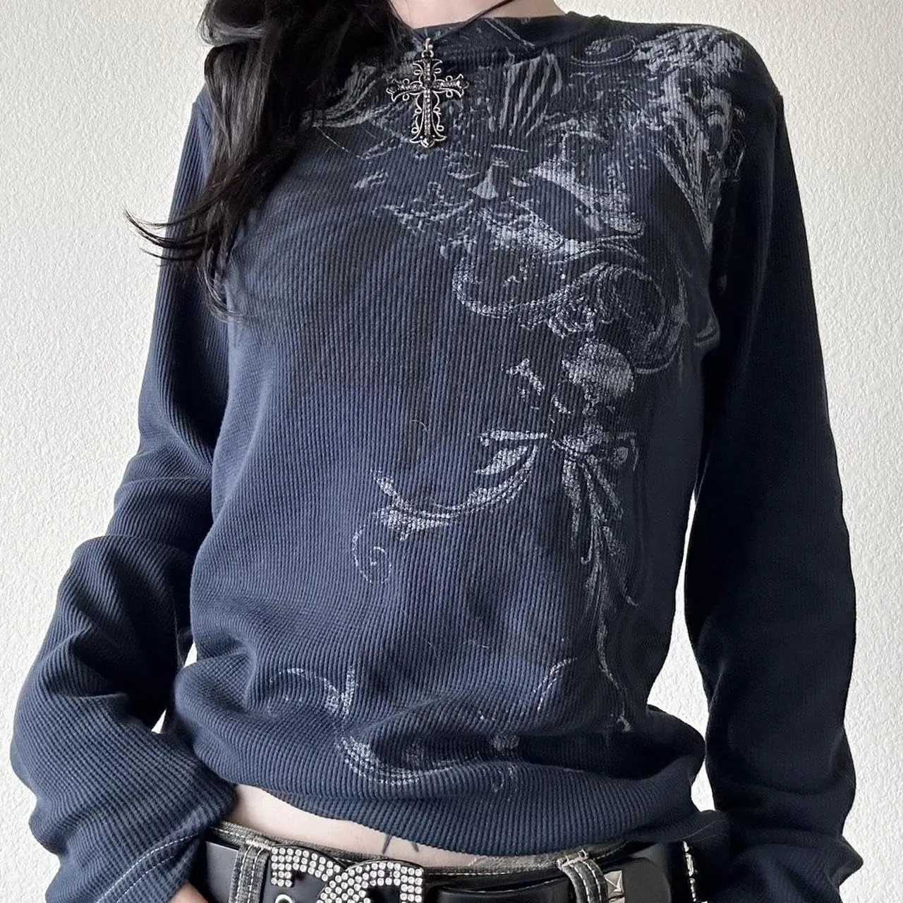 Women Y2k Fairy Grunge Shirt Vintage Graphic Print Long Sleeve Tee Tops Teen Girls Aesthetic Clothes Streetwear