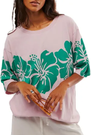 Women Y2K Flower Graphic Short Sleeve Tee Shirts Vintage Oversized Crew Neck T-Shirts Casual Baggy Aesthetic Tops