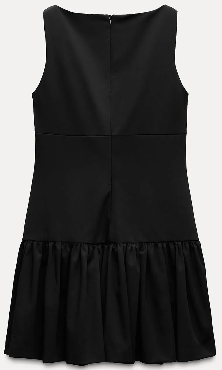 Women Y2k Mini Dress with Bow Sleeveless Pleated A-Line Dress Boat Neck Zipper Back Cocktail Party Tank Mini Dress