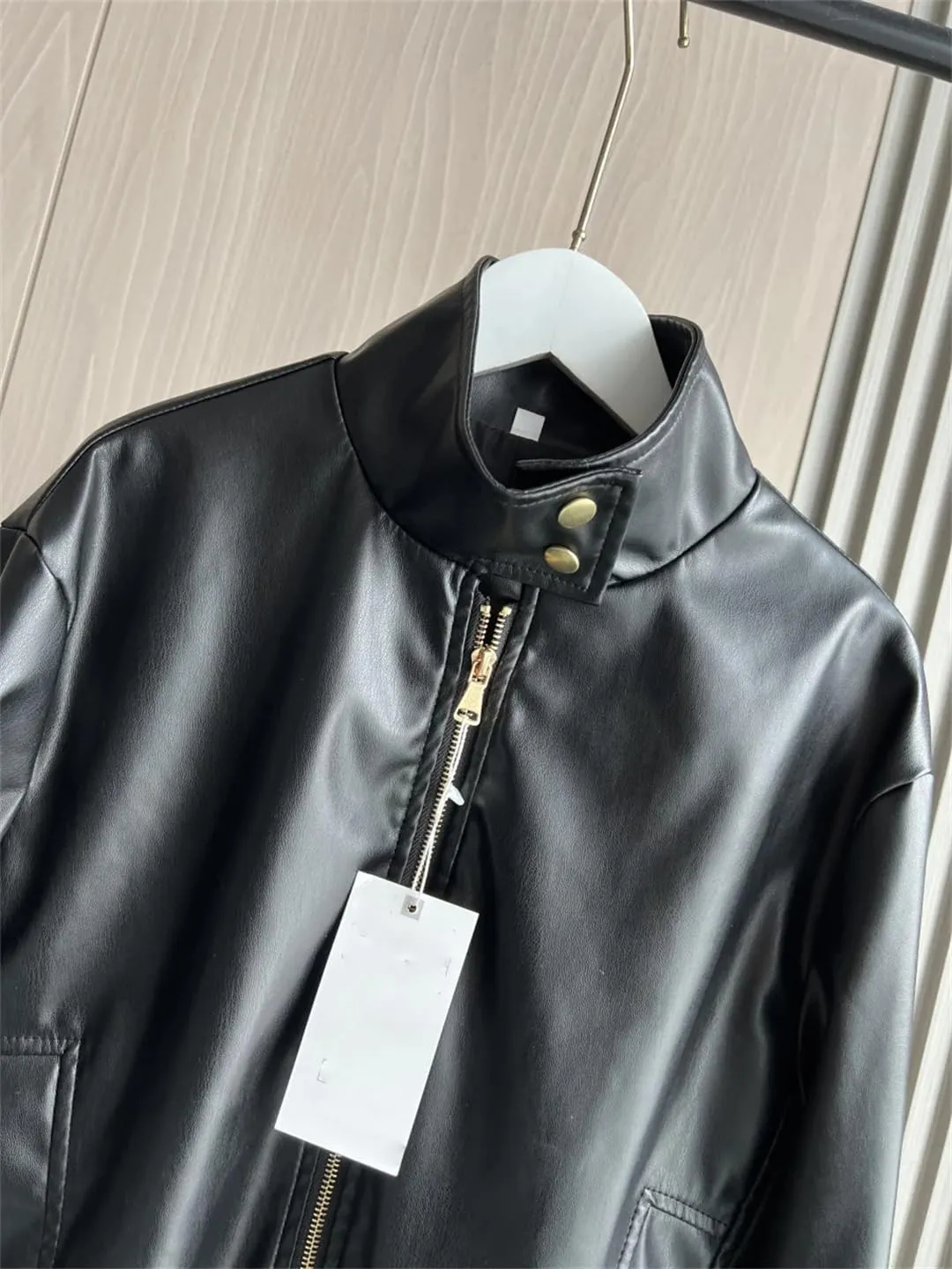 Women Y2k Motorcycle Long Sleeve Stand Collar Leather Jacket Casual PU Zipper Coat Outerwear