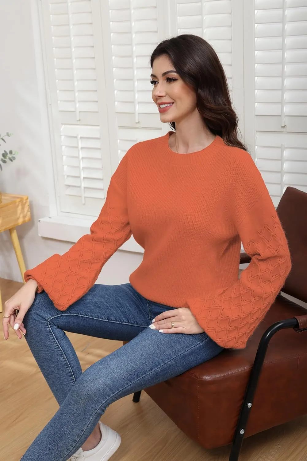 Women's 2024 Long Sleeve Pullover Sweater Top, Solid Cable Knit Chunky Oversized  Fashionable & Cozy Winter Outfits