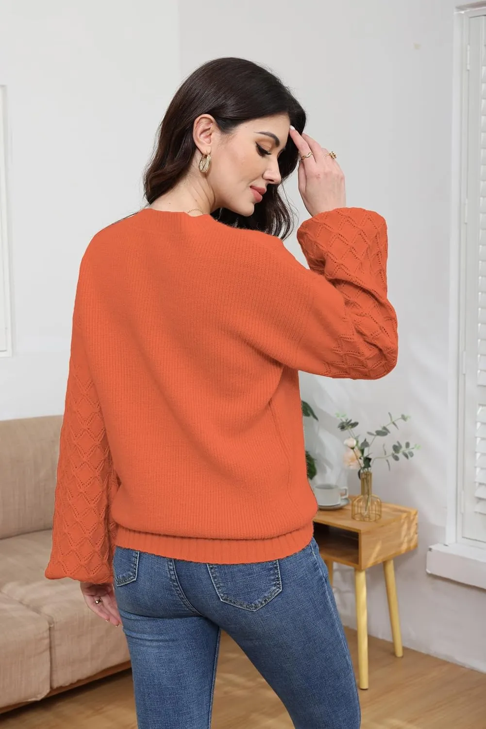 Women's 2024 Long Sleeve Pullover Sweater Top, Solid Cable Knit Chunky Oversized  Fashionable & Cozy Winter Outfits