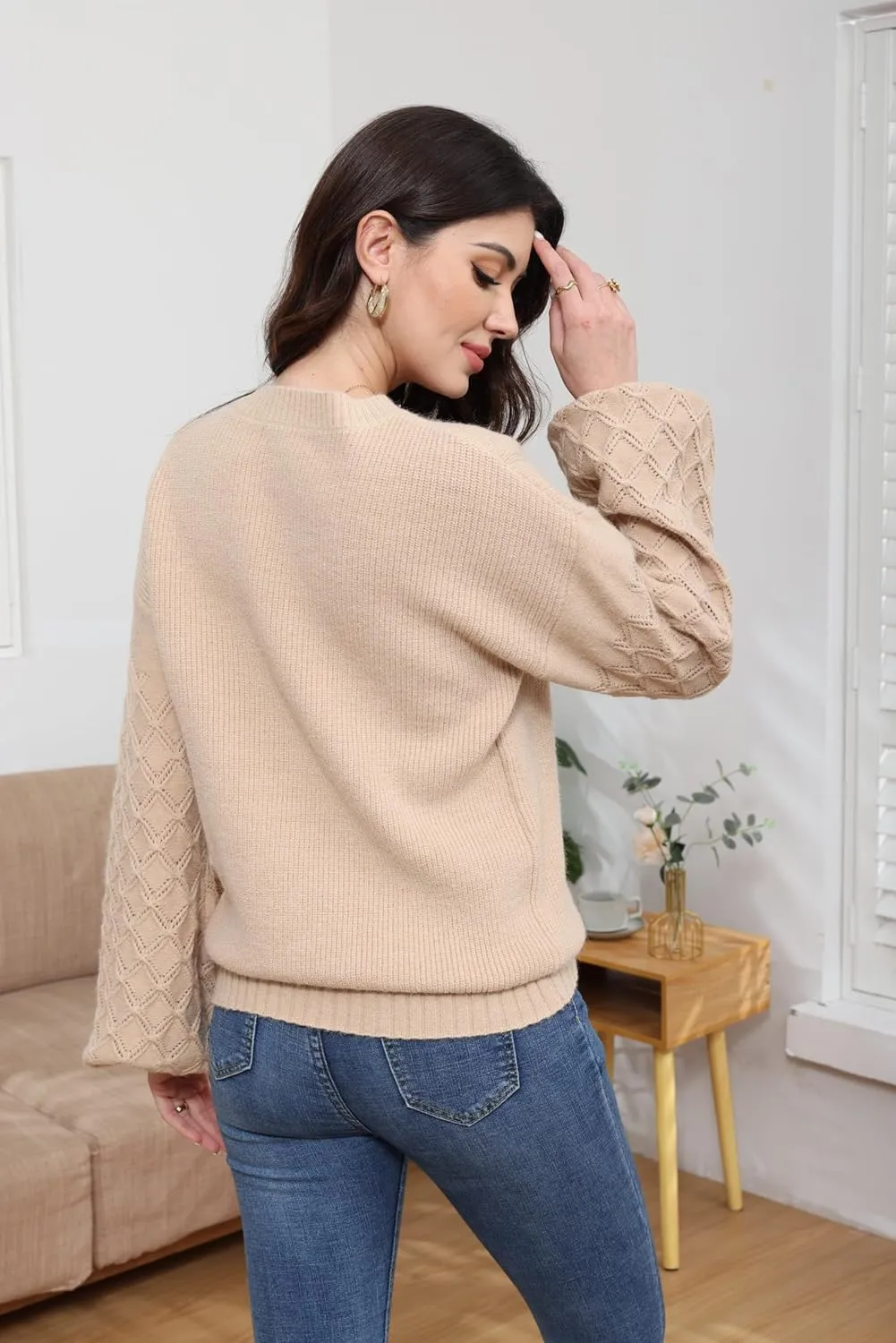 Women's 2024 Long Sleeve Pullover Sweater Top, Solid Cable Knit Chunky Oversized  Fashionable & Cozy Winter Outfits