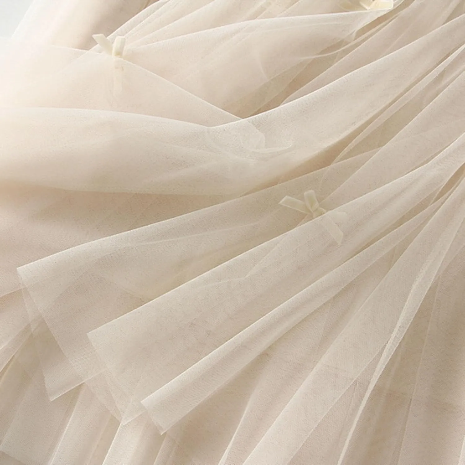Women's A-Line Bow Elastic Waist Midi Skirt Fairy Flowy Tulle Pleated Tiered Party Long Skirts
