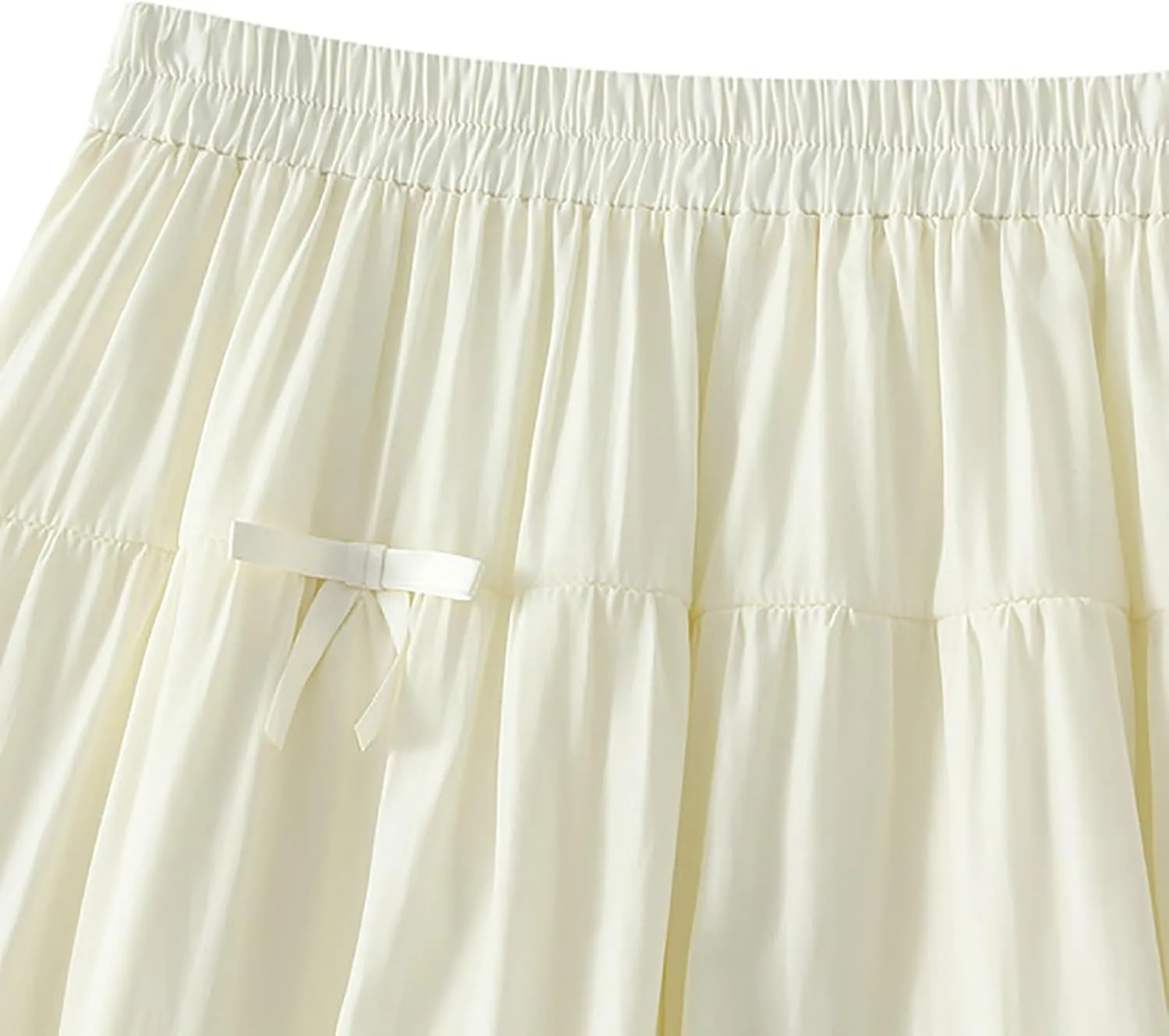 Women's A-Line Bow Elastic Waist Midi Skirt Fairy Flowy Tulle Pleated Tiered Party Long Skirts
