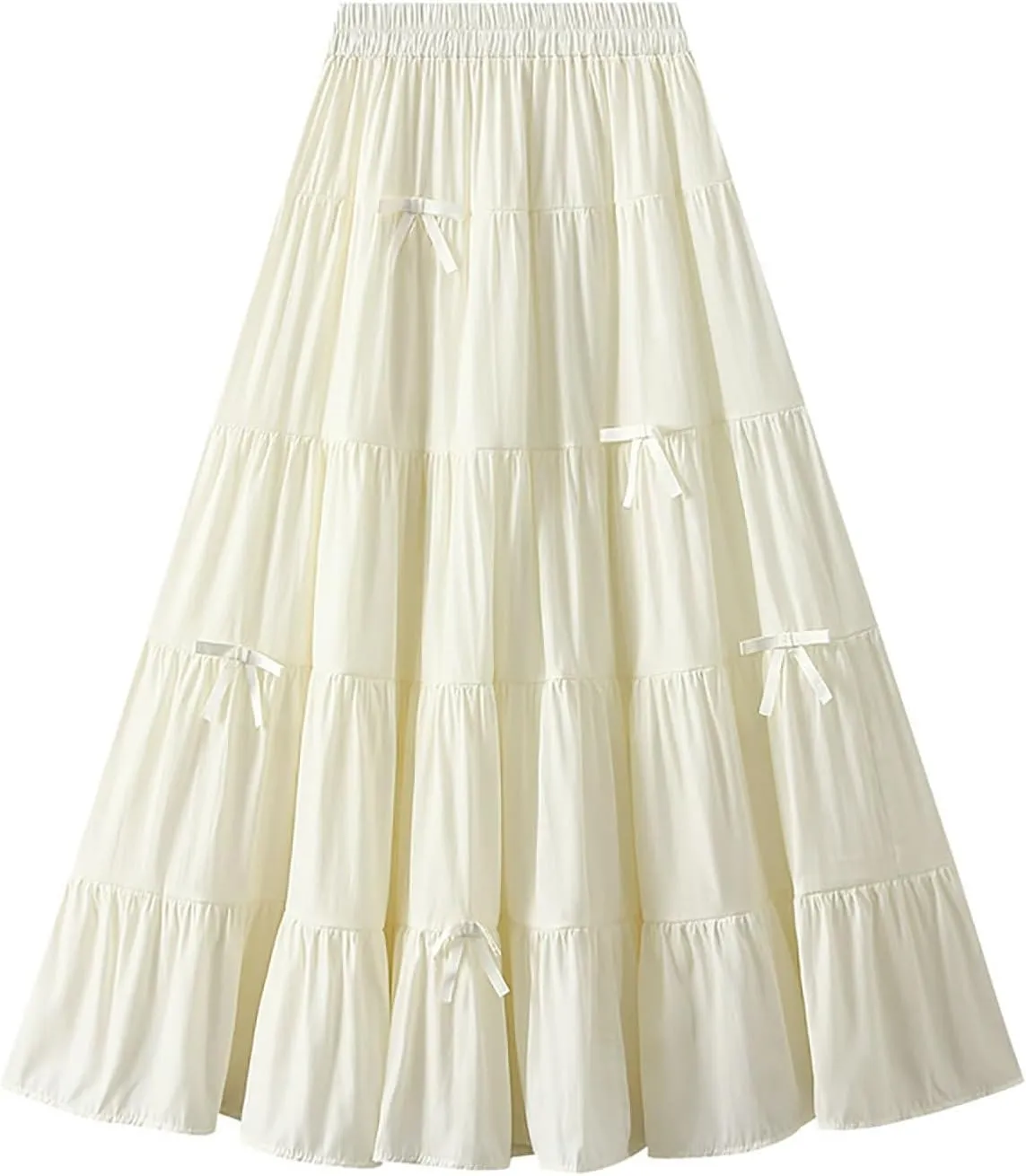 Women's A-Line Bow Elastic Waist Midi Skirt Fairy Flowy Tulle Pleated Tiered Party Long Skirts