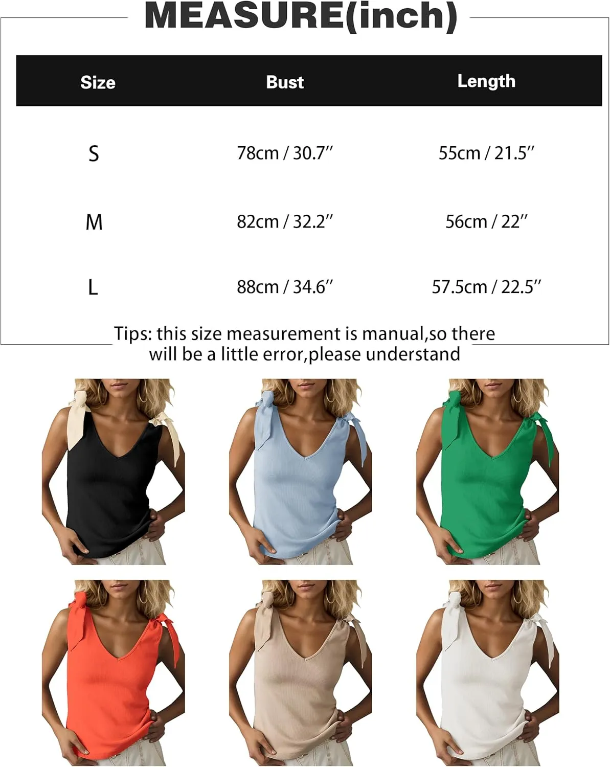 Women's Bow Tie Shoulder Strap Knit Tank Tops V Neck Slim Fit Casual Tie Strap Sleeveless Knit Tops Camisoles