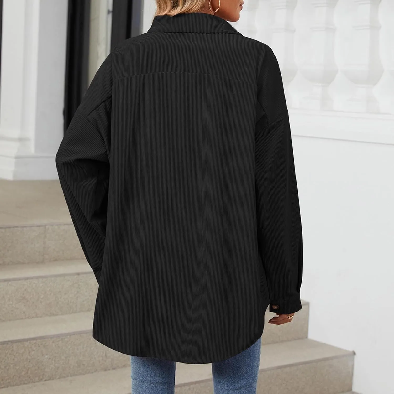 Womens Button Down Shirts Casual Long Sleeve Shacket Jacket Loose Fit Blouses Tops Corduroy Fall Daily Clothes 2024
